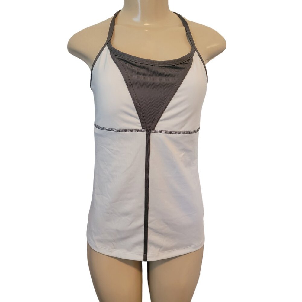 Reebok Athletic Tennis Workout Racerback Tank Top White/Gray - Picture 1 of 11